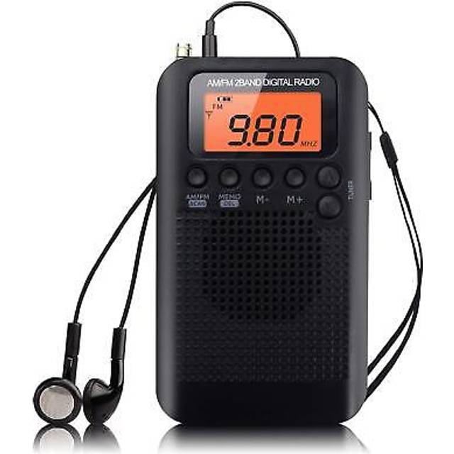 Pocket Portable AM FM Radio Mini Radio Digital Tuning Stereo Personal Radio with Earphone, Alarm Clock and Timer for Walking Running Jogging Supports