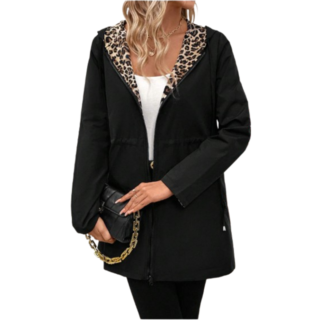 SHEIN Leopard Reversible Hooded Jacket For Women, Autumn