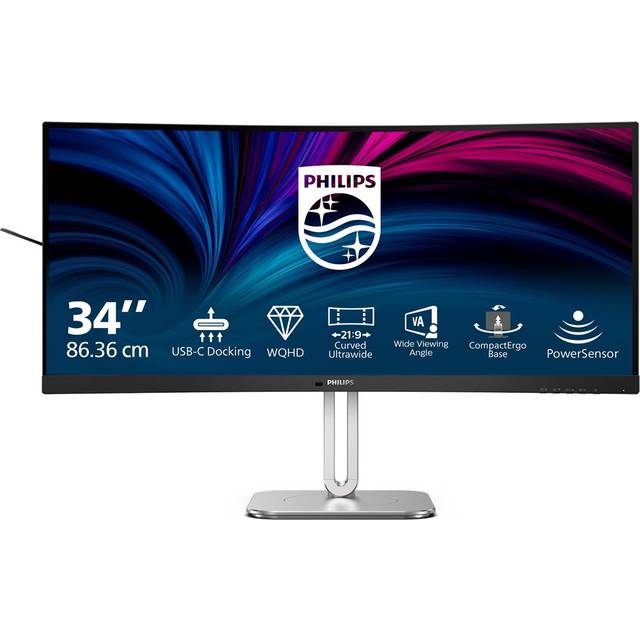 Philips 34B2U5600C - 5000 Series - LED-skärm - böjd - USB - 34" - 3440 x 1440 WQHD @ 120 Hz - VA - 300 cd/m² - 4000:1 - 4 ms - 2xHDMI, DisplayPort, USB-C - högtalare - träkol