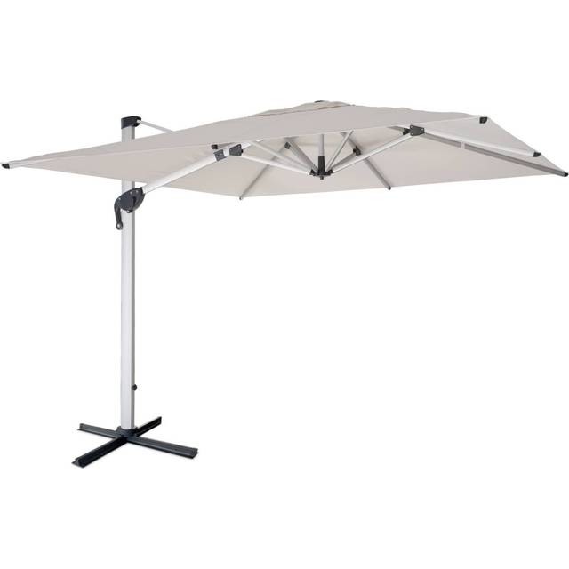 Top-of-the-range 3x3m beige parasol, solution-dyed polyester fabric, anodised aluminium frame, cover included