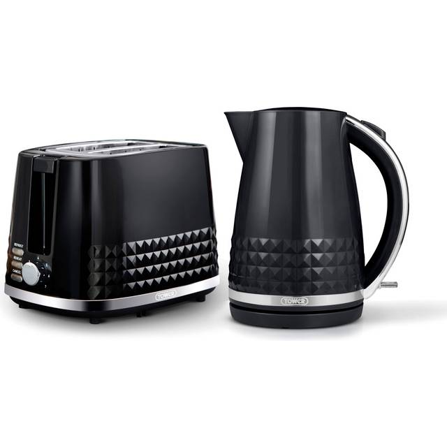 Tower Solitaire Kitchen Set, 1.5L Rapid Boil Kettle & 2 Slice Toaster, Black and Chrome Accents, T10075BLK, T20082BLK