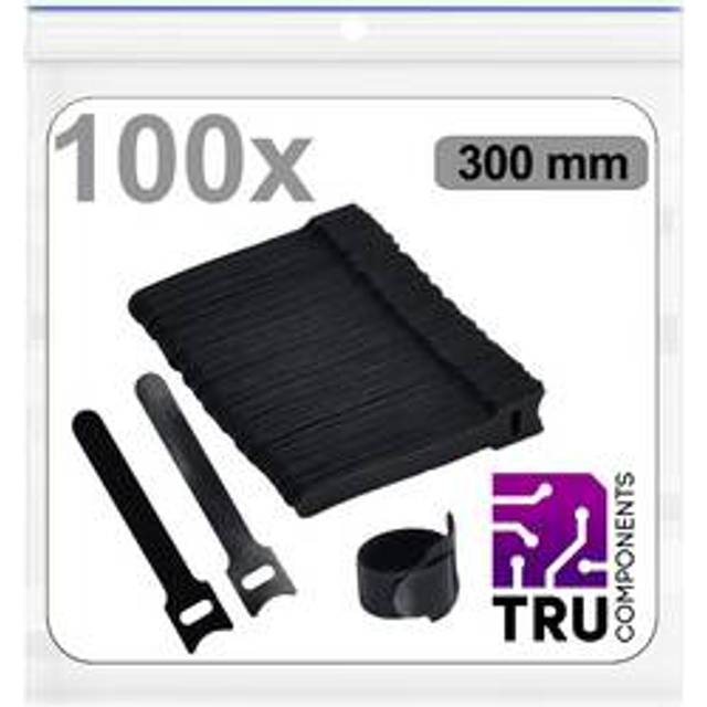 TRU COMPONENTS T24CA098 Kardborreband-bundtband för paketering Statisk del och fleecedel (L x B) 300 mm x 14 mm Svart 100 st