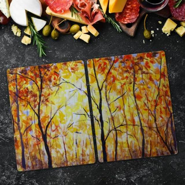 Glass chopping board worktop saver oil painting forest trees autumn 2x40x52 cm
