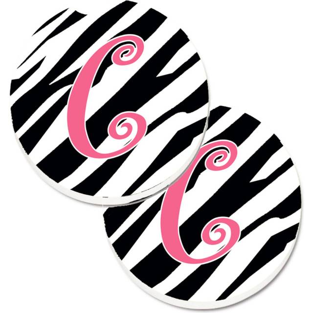 """""Caroline's Treasures Monogram Initial C Zebra Stripe & Pink Set of 2 Cup Holder Car Coasters CJ1037-CCARC  2.56  Multicolor"""""