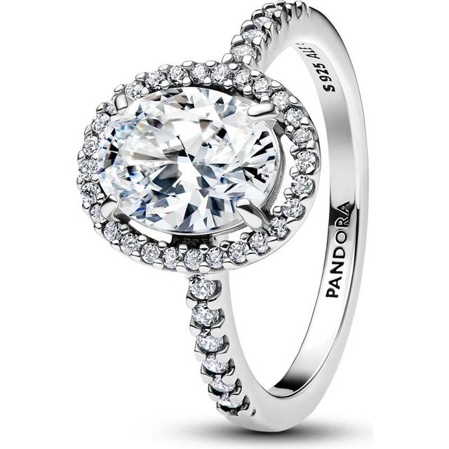 Pandora Silver Oval Sparkling Halo Statement Ring - 50