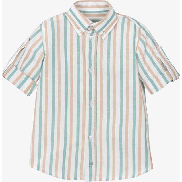 Dr. Kid Junior Boys Green Striped Cotton & Linen Shirt - 6 year