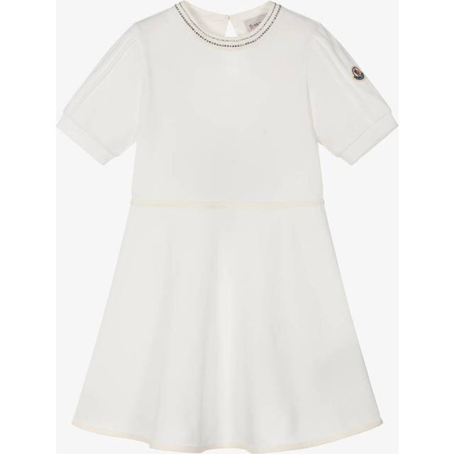 Moncler Enfant Girls White Cotton Piqué Diamanté Dress - 4 year