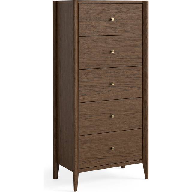 Sienna Espresso Oak 5 Drawer Tallboy Chest - Brown (130cm H X 60cm W X 38cm D)