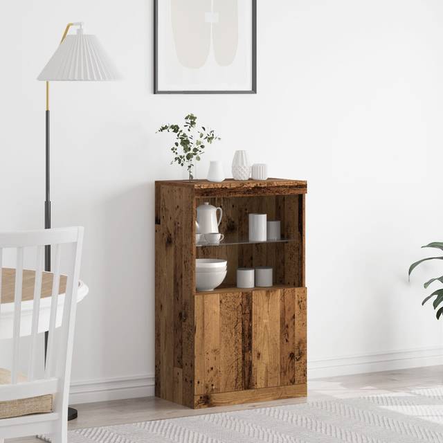 vidaXL Sideboard with LED Lights Old Wood 60x37x100 cm - Brown