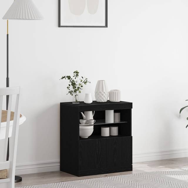Sideboard with led Lights Black Oak 60x37x67 cm Vidaxl