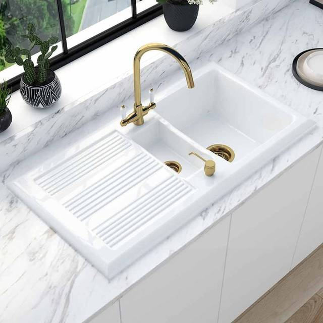 Astini Canterbury 150 1.5 Bowl Gloss White Ceramic Kitchen Sink &amp;