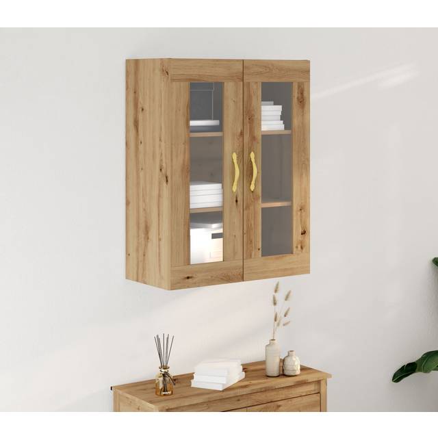 vidaXL Væghængt Skab Med Glasdøre Artisan Eg 69,5 x 34 x 90 cm Skænk