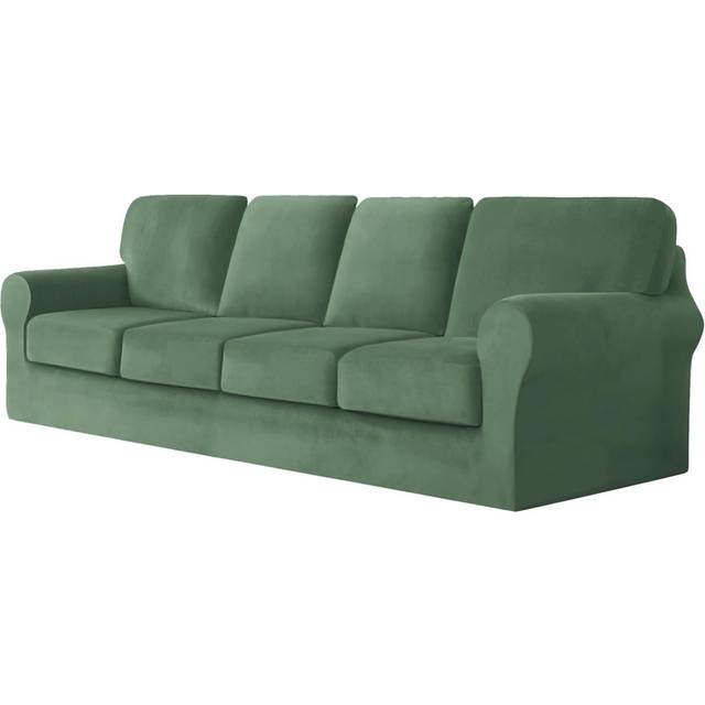 Sofa Cover With Separate Seat Cushions And Backrests Stretch Velvet Sofa Slipcover Couch Covers Furniture Protector Split Combined (Khaki,4 Seat Set 9 - Green (230cm H X 300cm W X 110cm D)