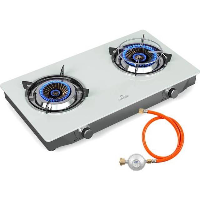 Barzona portable camping stove gas hob 2 burners stainless steel & glass 7.7 kw