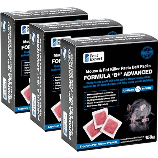 Pest Expert Formula 'B+' Advanced Rat & Mouse Killer Poison Pasta Bait Sachets 450g (3 x 150g) Maximum Strength - Single Feed Brodifacoum