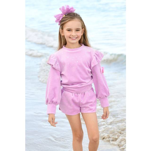 Angel's Face Girls Purple Velour Shorts Set With Rhinestones - 6-7 year