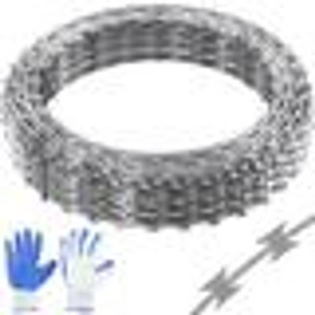 VEVOR Natodraht 45 m (3 Rollen x 15 m) Stacheldraht Doppelspirale Sperrdraht Stacheldrahtzaun (0,51 mm) scharfe Klingen und (ca. 4 mm) dicke Kerndrähte Maschendraht für außergewöhnlichen Spiralschutz