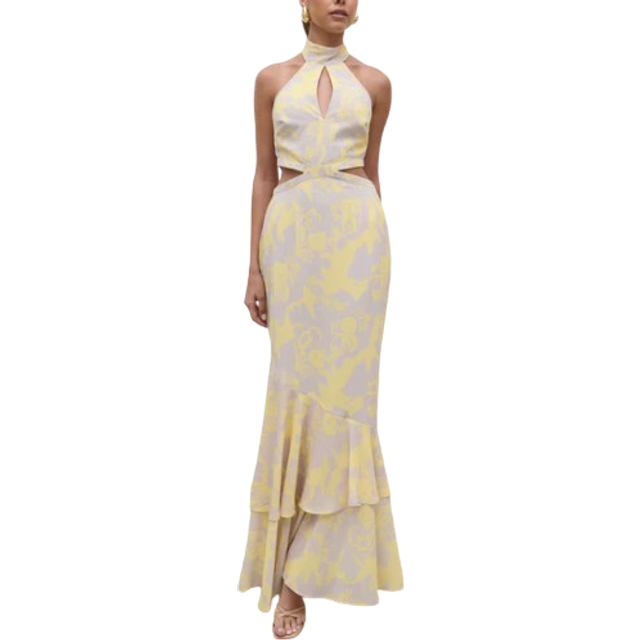 Nova Maxi Dress - Lemon and Beige Floral, 14