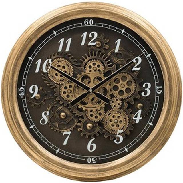 21 Circle Black and Gold Wood and Glass Analog Exposed Gear Wall Clock
