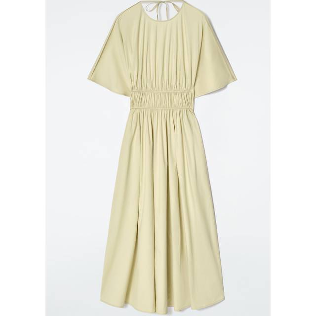 Gathered Open-Back Midi Dress - Green - 34