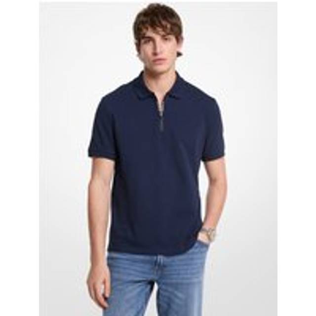 MK Cotton Zip-Up Polo Shirt - Blue - Michael Kors