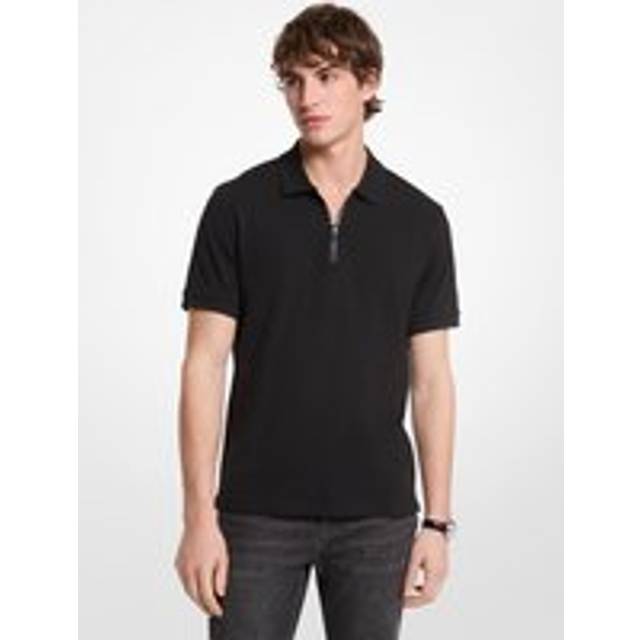 MK Cotton Zip-Up Polo Shirt - Black - Michael Kors