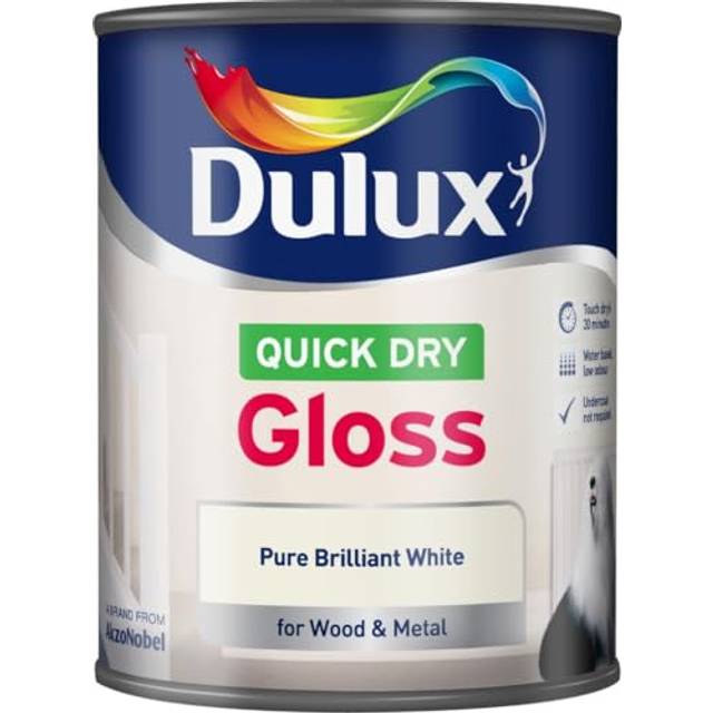 Dulux Quick Dry Gloss Paint for Wood and Metal - Pure Brilliant White 750 ml