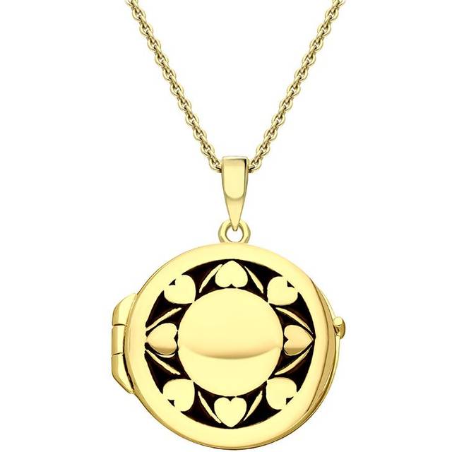 Yellow Gold Plated Sterling Silver Heart Edge Round Keepsake Locket - Gold