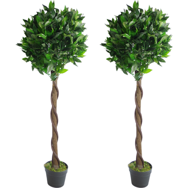 Pair of 120cm (4ft) twist natural artificial topiary bay laurel ball trees