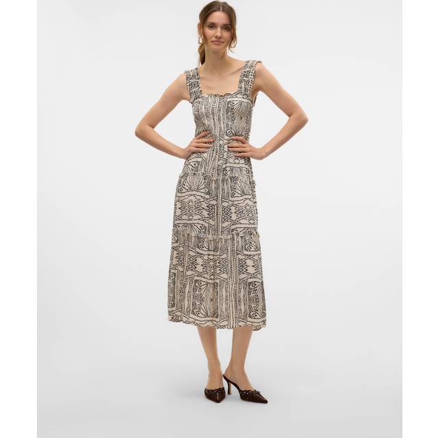 Vero Moda - Klänning vmMenny SL Smock Calf Dress Wvn - Grå