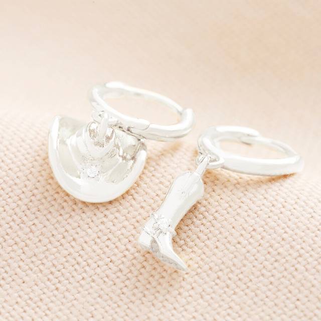 Mismatched Cowboy Boot and Hat Huggie Hoop Earrings in Silver - gold - one size