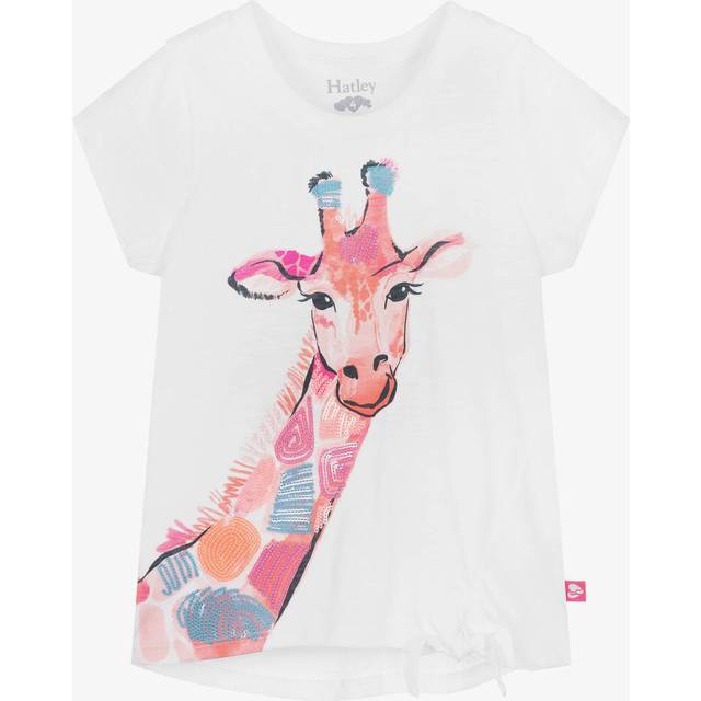 Hatley Girls White Cotton Giraffe Print T-Shirt - 5 year