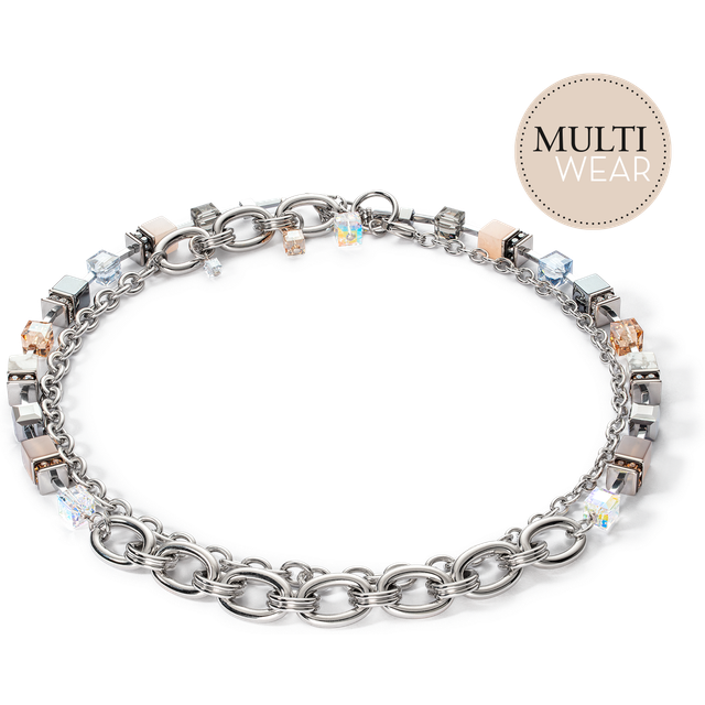 COEUR DE LION Halskette GeoCUBE® Statement Precious Chunky Chain Multiwear grau-beige