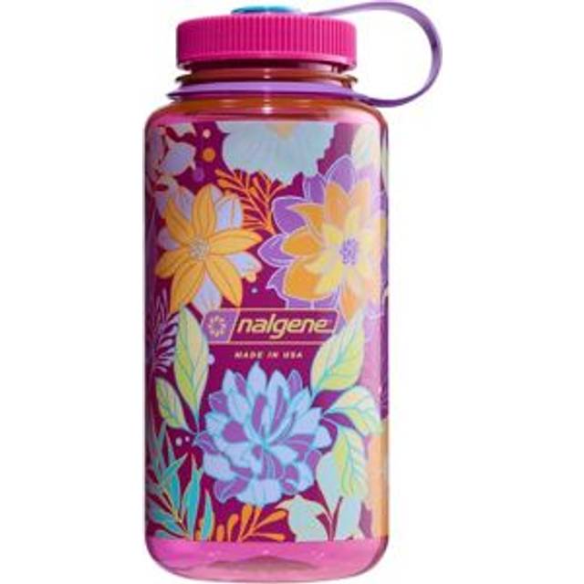 32oz Wide Mouth Psychedelic Botanical Print Bottles (Graphic: Florals) - Flamingo/Cerulean/Olive