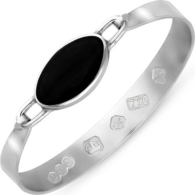 18ct White Gold Whitby Jet Hallmark Wide Oval Bangle - Gold