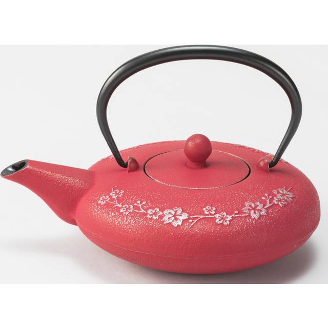 Iwachu Teapot Japanese Sakura Plum Color Enamel Inside Nambu Ironware 12388 Silver/Red 0.6L