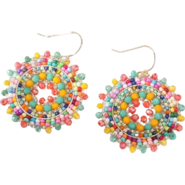 SHEIN 1pair Bohemian Style Colorful Beaded Woven Earrings For Women, Daily Jewelry Accessories