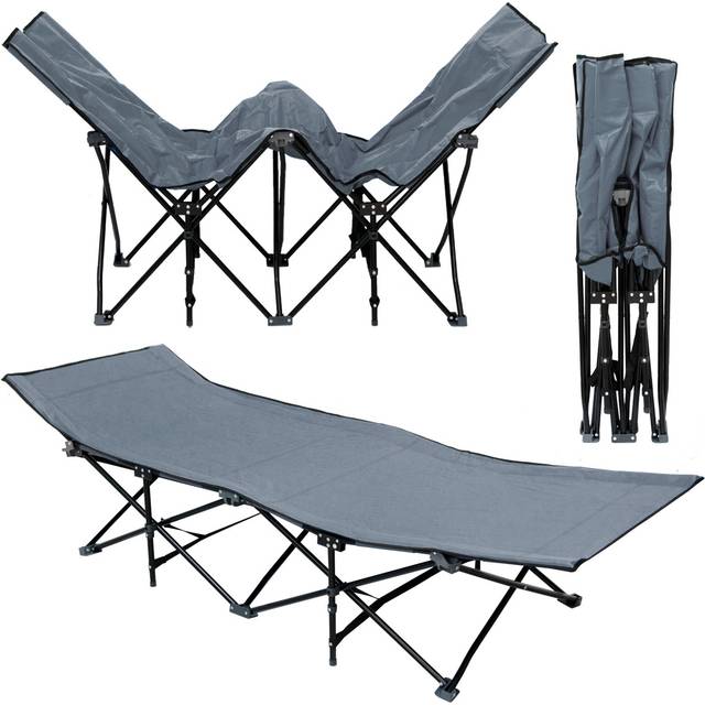 Amanka - camp bed sun lounger folding camping cot Gray steel frame 10 legs approx 190x70cm