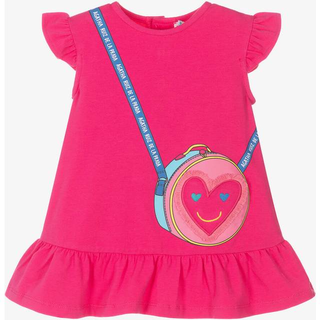 Agatha Ruiz De La Prada Girls Pink Cotton Bag Print Dress - 18 month