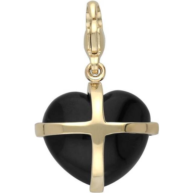 9ct Yellow Gold Whitby Jet Medium Cross Heart Charm