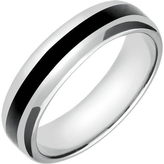 18ct White Gold Whitby Jet 2mm Stone Inlaid Wedding Band Ring - White Gold