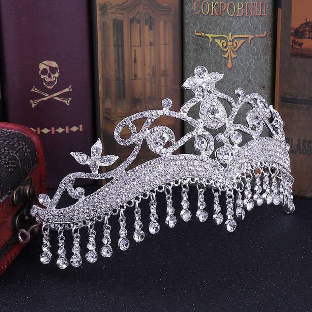 9cm Tall Fringes Crystal Silver White Tiara Wedding Queen Princess Prom Crown