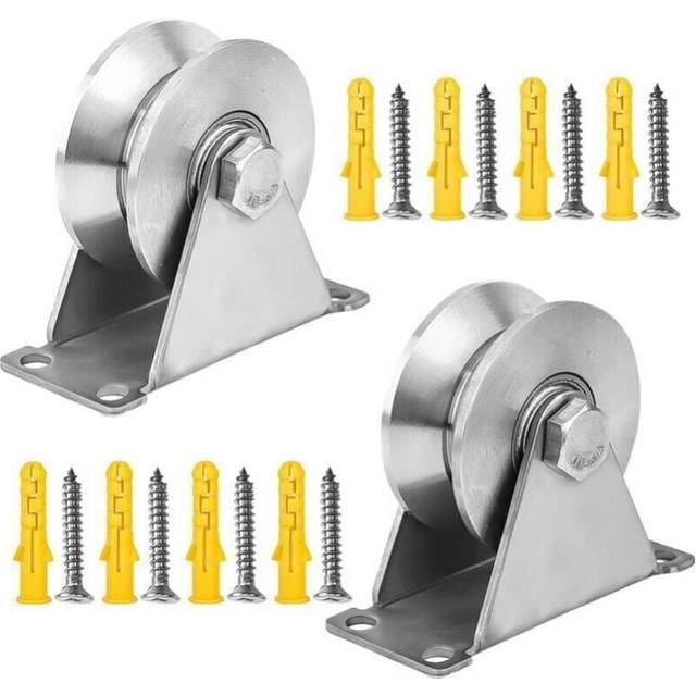 Cyslmuk - 2pcs Stainless Steel Lifting Pulley Block, Single V-Pulley for Cable, 48mm Pulley with Bearings, Load Capacity 180kg, for Gate Roller Rail,