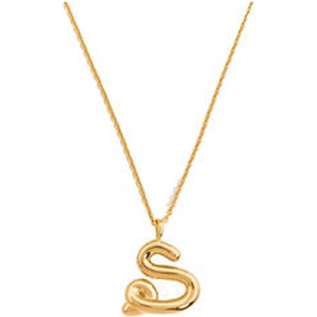 Curly Molten Initial Pendant Necklace - Initial S | Gold