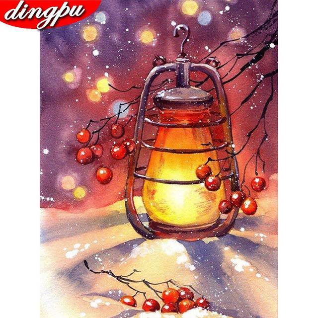 5D Diamond Painting Lamp Winter Home Decoration Full Drill Round Embroidery 20X30CM
