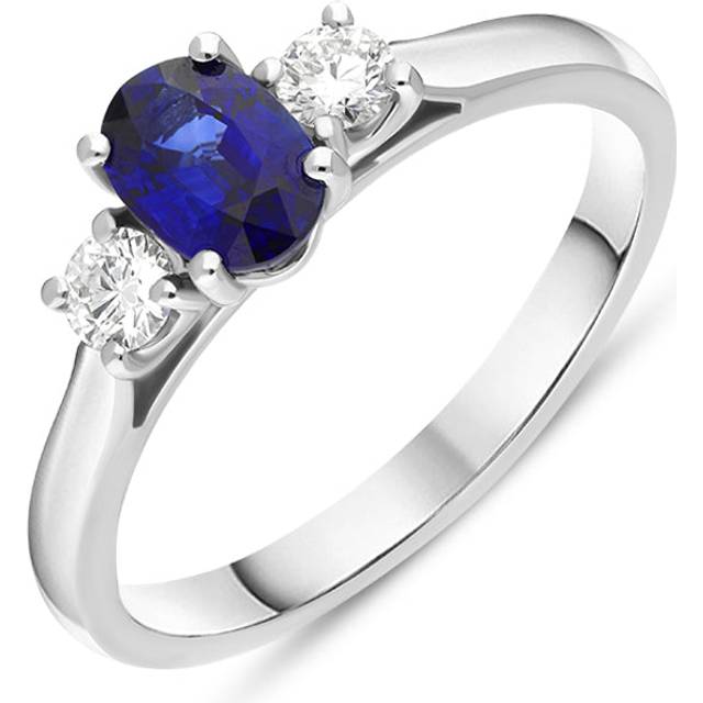 Platinum Sapphire Diamond Oval Cut Three Stone Ring