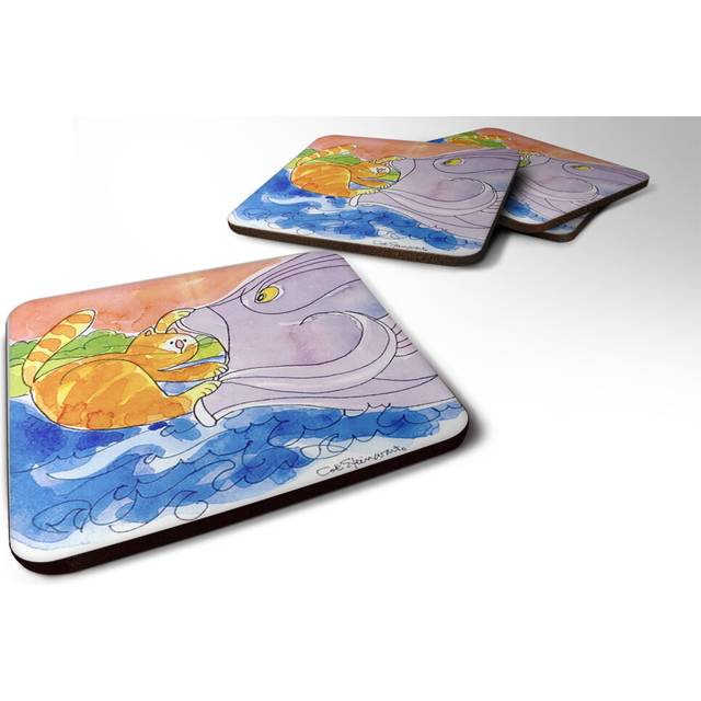"""""Caroline's Treasures 6103FC Cat and the Big Fish Foam Coasters (Set of 4)  3.5"""""""" H x 3.5"""""""" W  Multicolor"""""
