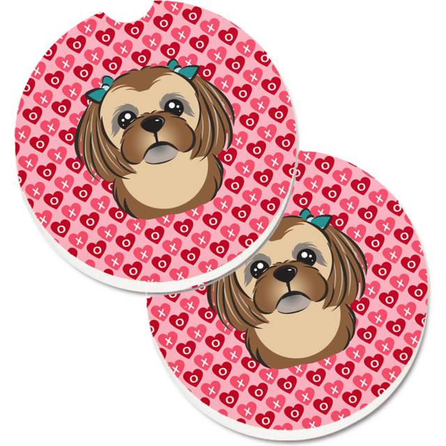 """""Caroline's Treasures Chocolate Brown Shih Tzu Hearts Set of 2 Cup Holder Car Coasters  2.56  Multicolor"""""