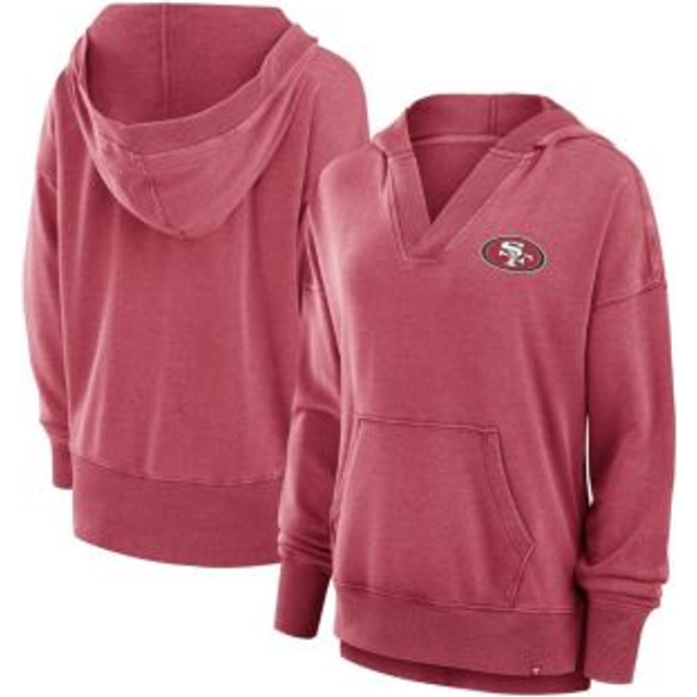 Women's Fanatics Heather Scarlet San Francisco 49ers Initiative Snow Wash French Terry V-Neck Pullover Hoodie