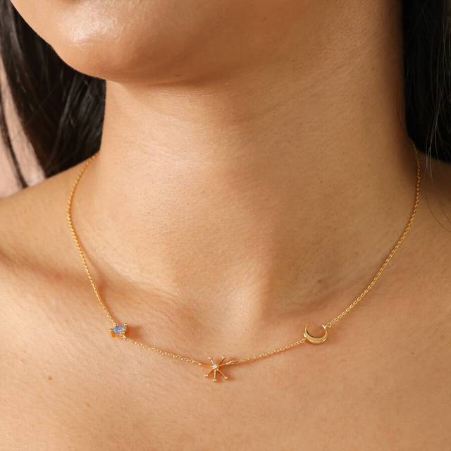 Blue Crystal Celestial Necklace in Gold - blue/gold/clear - one size